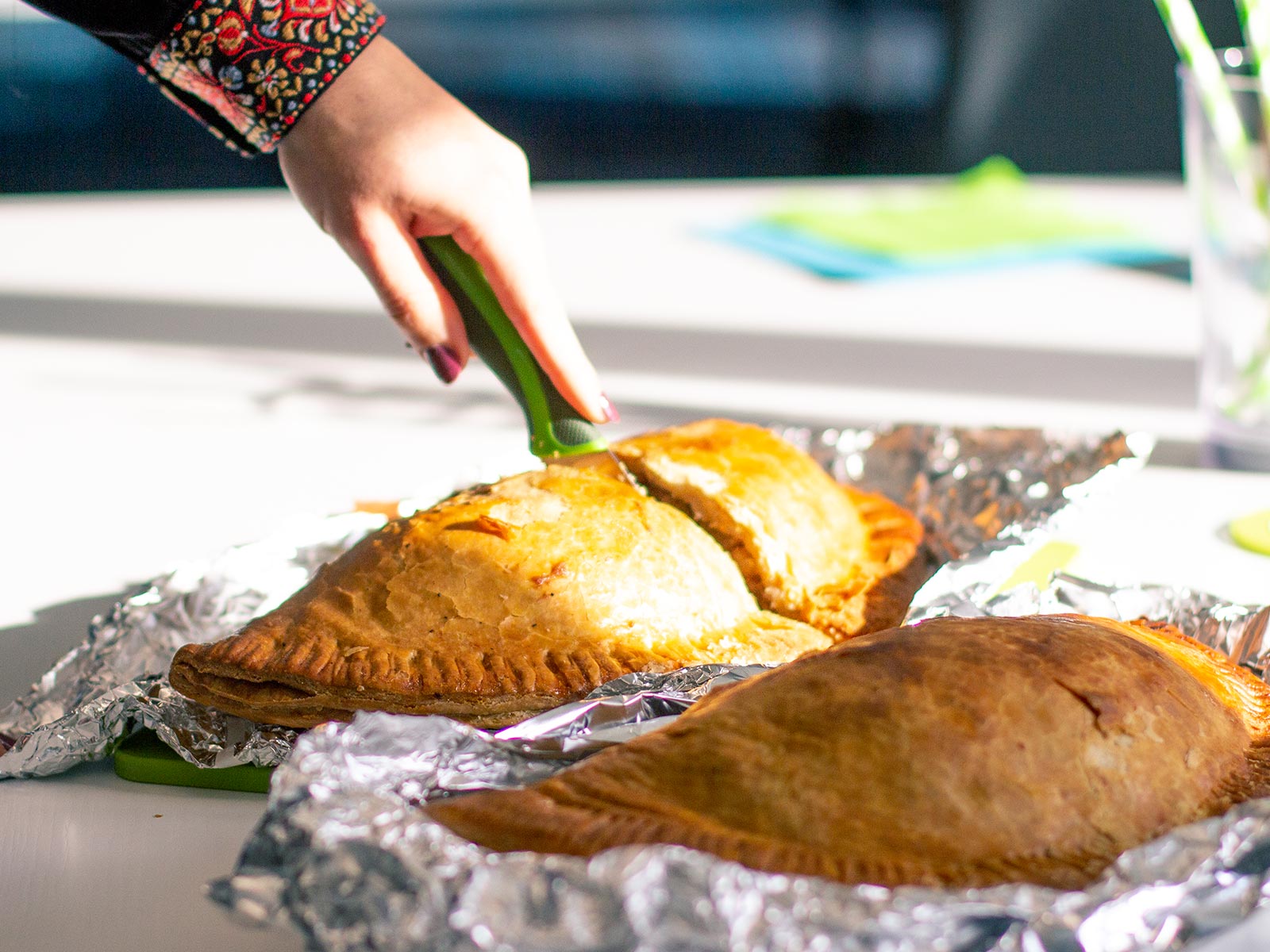 Cutting the Cornish pasty